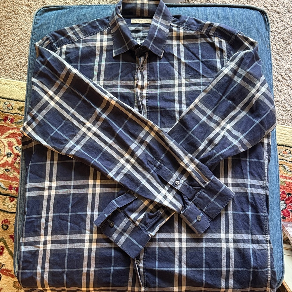 Burberry Navy and Cream Plaid Shirt